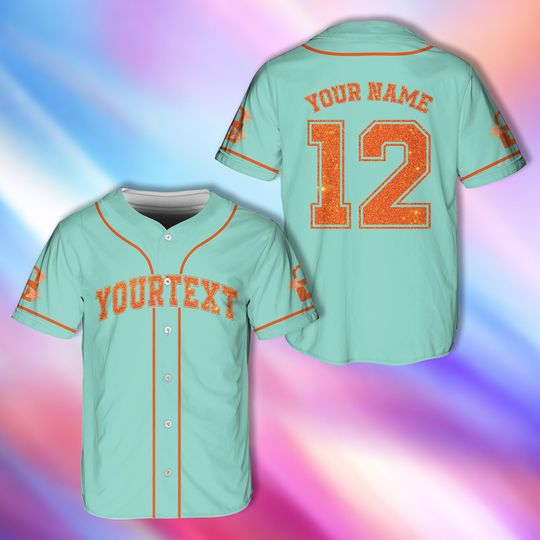 Discover Custom Glitter Showgirl Baseball Jersey, Personalized Country Music Lover Jersey, Teal Orange Show Business Jersey, Concert Gift For Fan