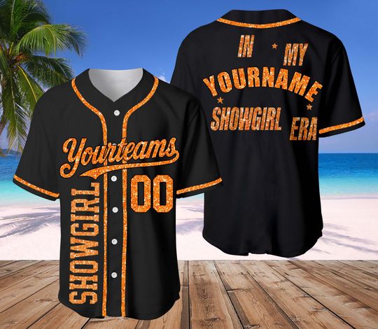 Discover Custom In My Showgirl Era Baseball Jersey, Country Music Fan Tee, Cute Showgirl Graphic T-Shirt, Vintage Era Merch Gift for Her, Jersey Team