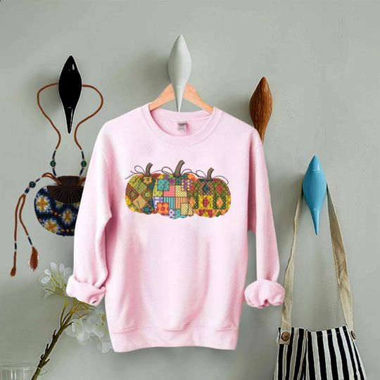 Pumpkin Unisex Sweatshirt, Boho Fall Pumpkin, Patchwork Pumpkin, Cute Autumn