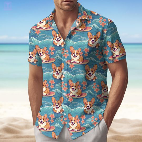 Discover Corgi Dog Hawaiian Shirt, Corgi Ocean Shirt For Men And Women, Funny Corgi Summer Shirt For Him, Animal Beach Shirt, Dog Lover Shirt