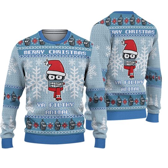 Futurama Bender Ugly Christmas Sweater Shirt, Merry Christmas Ya Filthy Animal Futurama Sweater, Family Christmas Shirt, Christmas Vacation