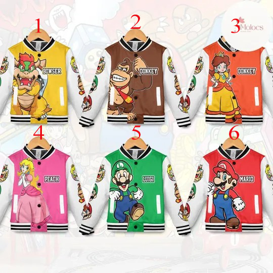 Personalized Super Mario Baseball Jacket, Video Game Mario Luigi Princess Peach Jacket