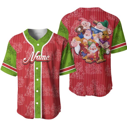 Personalized Snow White and the Seven Dwarfs Button Down Baseball Jersey Shirt