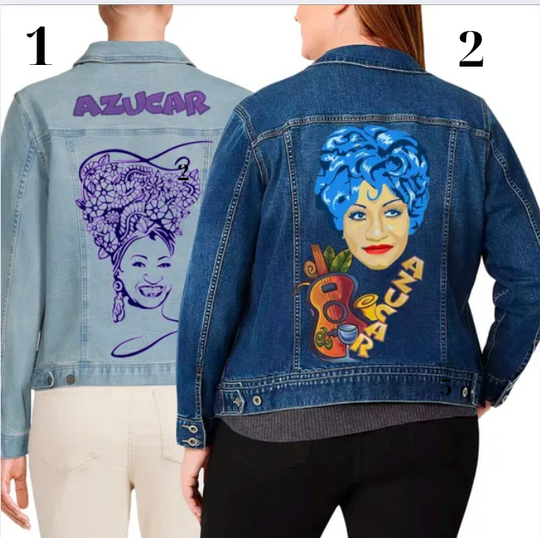 Hand-Painted Azucar-Inspired Denim Jackets  Unique Latin Art Design  Handcrafted for Tiffany