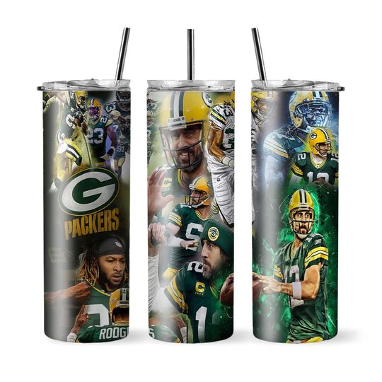 Green Bay Football Team Packers Tumbler with Lid and Straw, Gift for Football Fan