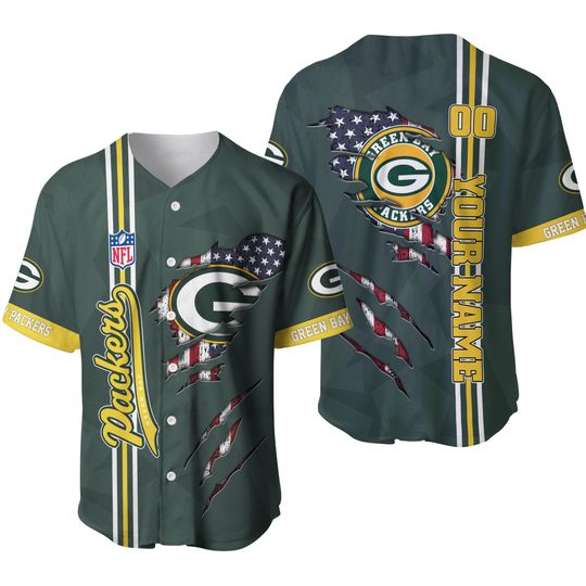 Personalized Green Bay Packers Baseball Jersey, Packers American Sunday Football Jersey