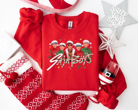 Discover Santa Boys Christmas Sweatshirt, Festive Pop Culture Hoodie, Funny Holiday Group Apparel for Boy Band Fans, Xmas Humor Gift