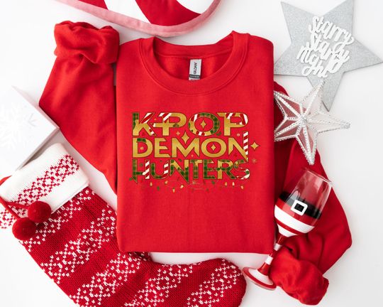 K-Pop Demon Hunters Christmas Sweatshirt, Festive Holiday Apparel with Candy Cane and Holly