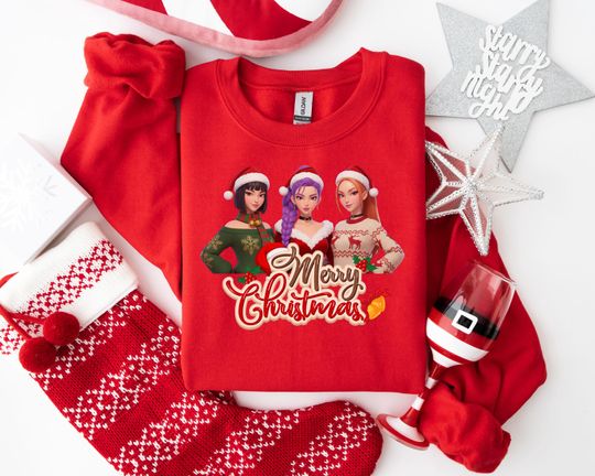 Discover Merry Christmas Sweatshirt, Festive Holiday Santa Hat Design, Hand-Lettered Xmas Cheer Apparel for Party Enthusiasts