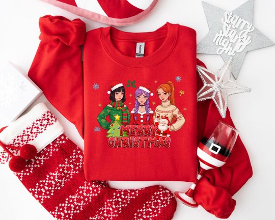 Discover Merry Christmas Anime Sweatshirt, Festive Holiday Cartoon Apparel, Xmas Santa Graphic for Anime Fans, Winter Holiday Gift