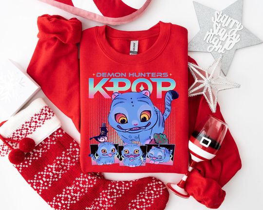 Discover Demon Hunters Kpop Sweatshirt, Playful Cartoon Graphic for Fantasy Music Fans, Vibrant Blue Creature Design Gift