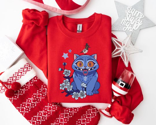 Discover Whimsical Blue Cat Sweatshirt, Surreal Fantasy Art Hoodie, Playful Cartoon Apparel for Quirky Animal Lovers, Creative Graphic Clothing