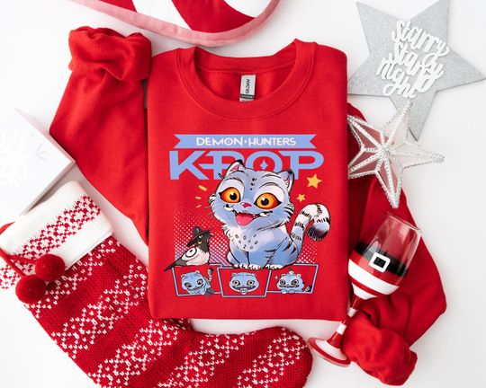 DEMON HUNTERS KPOP Sweatshirt, Playful Cartoon Cat Graphic Hoodie for K-pop Fans, Quirky Fantasy Apparel, Cute Whimsical Gift