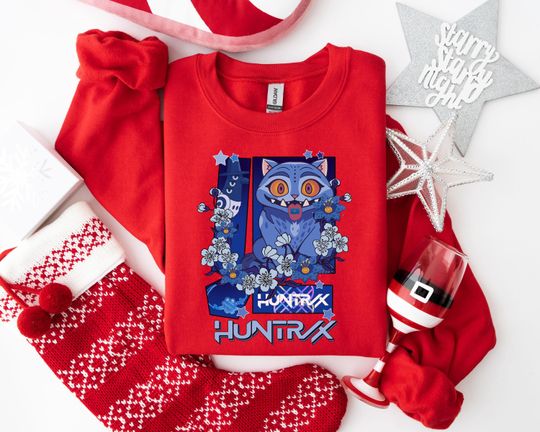 Discover Whimsical Blue Cat Sweatshirt, Fantasy Art Design Hoodie, Playful Cartoon Flowers and Stars Apparel for Imaginative Fans