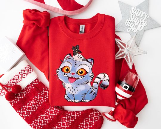 Discover Playful Blue Cat Sweatshirt, Whimsical Cartoon Creature Hoodie for Animal Lovers, Fantasy Art Gift for Imaginative Fans