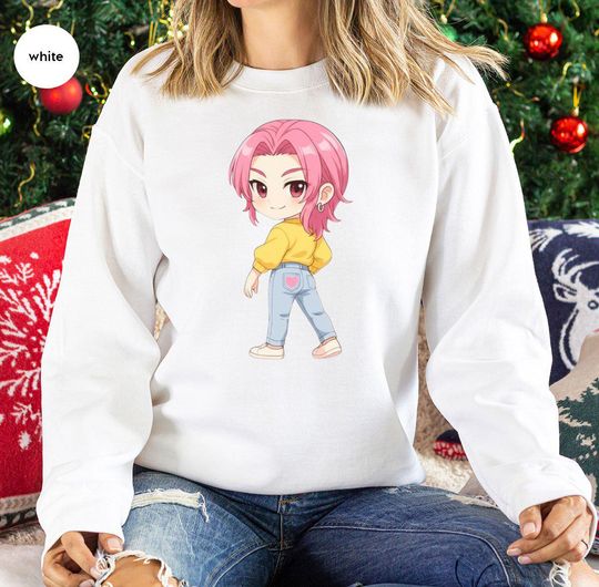 Discover Kawaii Cartoon Character Sweatshirt, Pink Hair Anime Graphic Hoodie, Playful Fashion for Kawaii Culture Fans, Heart Pocket Design