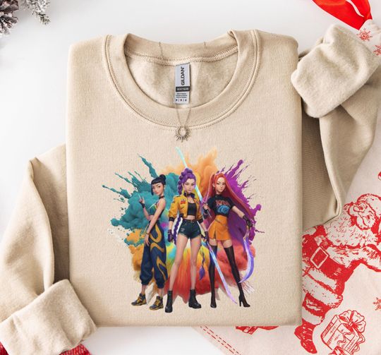 Discover Empowering Female Characters Sweatshirt, Vibrant Fantasy Apparel for Gaming Enthusiasts, Futuristic Cartoon Design
