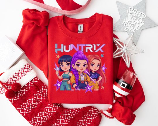 Discover HUNTRIX Empowering Sweatshirt, Vibrant Cartoon Characters Hoodie, Fantasy Adventure Apparel for Animated Series Fans