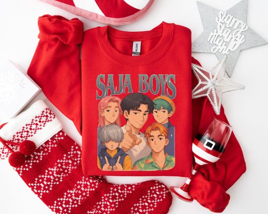 Discover SAJA BOYS Animated Characters Sweatshirt, Pop Culture Fan Apparel, Group Identity Cartoon Hoodie for Youth Culture Fans