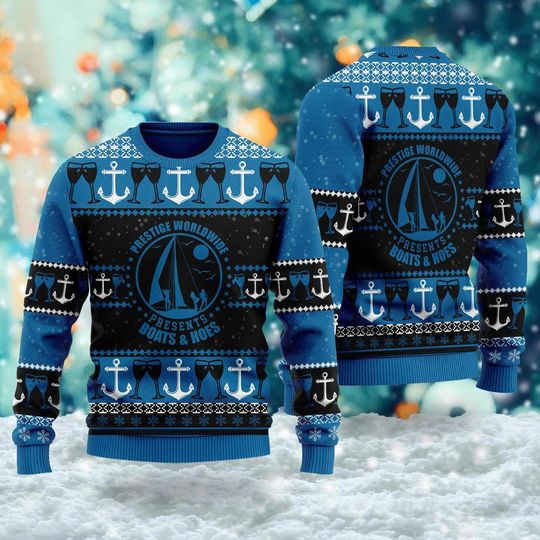 Boats And H*es Quotes Sweater, Comedy Movie Ugly Christmas Sweater, Xmas Sweatshirt, Christmas Gift For Men Women Kid