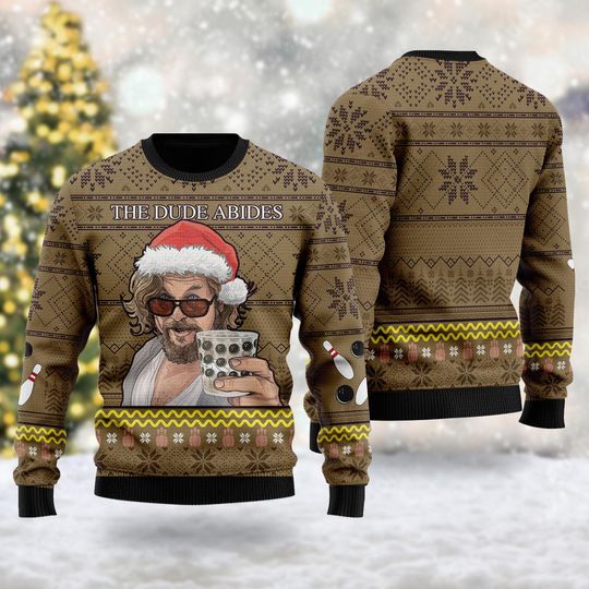 The Dude Abides Ugly Christmas Sweater, Bowling Enthusiast Guy Ugly Christmas Sweater, Xmas Sweatshirt, Christmas Gift For Men Women Kid