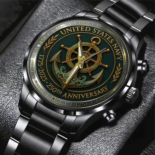 US Navy 250th Anniversary Black Stainless Steel Watch