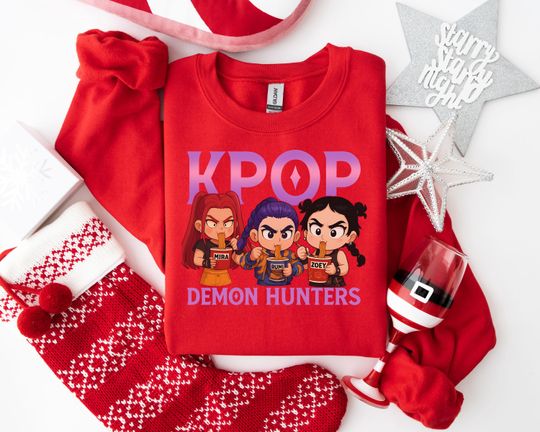 Discover KPOP DEMON HUNTERS Sweatshirt, Funny Anime Fan Apparel, Quirky Cartoon Character Design for K-pop and Fantasy Lovers