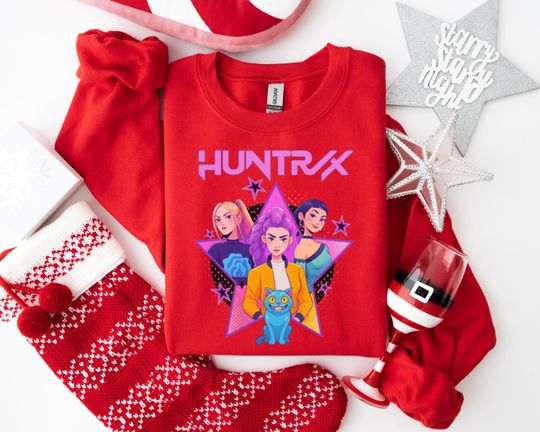 Discover HUNTRIX Empowering Female Sweatshirt, Pop Culture Fantasy Graphic with Blue Cat, Bold Sci-Fi Design for Fandom Gatherings
