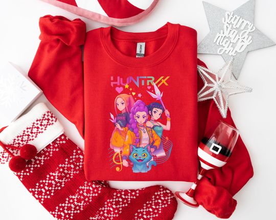 HUNTRIX Fantasy Adventure Sweatshirt, Vibrant Anime Character Apparel, Magical Team Cartoon Sweatshirt