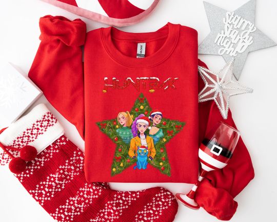 Discover HUNTRX Animated Christmas Sweatshirt, Festive Holiday Graphic Hoodie, Cartoon Xmas Clothing for Holiday Party Enthusiasts