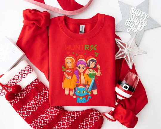 Discover Anime Christmas Sweatshirt, Playful Holiday Adventure Hoodie, Festive Santa Hat Cartoon Design for Fantasy Fans, Xmas Apparel