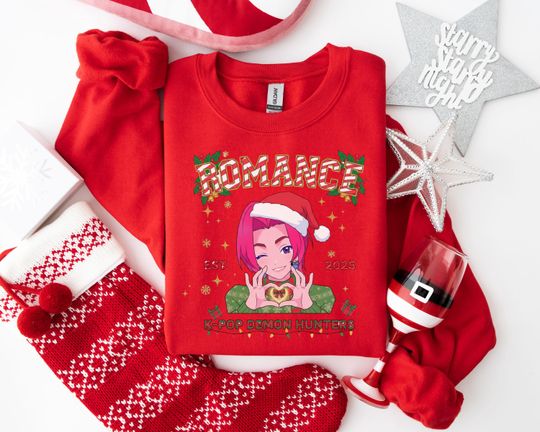 Discover Anime K-Pop Christmas Sweatshirt, Santa Hat Holly Graphic, Festive Holiday Apparel for Pop Culture Fans, Youthful Xmas Gift