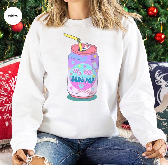 Discover My Little SODA POP Sweatshirt, Kawaii Nostalgia Graphic, Pastel Soda Can Design