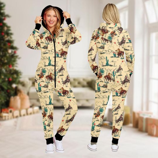 Discover Western Cowboy Family Onesie Pajamas, Vintage Desert Jumpsuit Set, Matching Rodeo Sleepwear For Men Women Kids, Funny Xmas Gift Idea