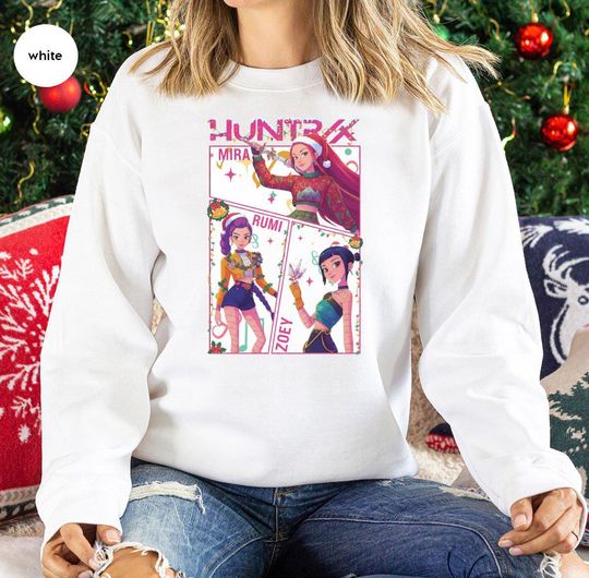 Discover HUNTRX Mira Rumi Zoey Holiday Sweatshirt, Xmas Anime Character Apparel