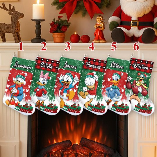 Discover Personalized Disney Buffalo Plaid Duck Xmas Stocking, Duck Family Christmas Stockings, DuckTales Characters Christmas Socks Home Decoration