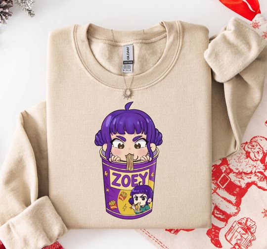 Discover Zoey Cartoon Noodle Sweatshirt, Playful Anime Graphic Hoodie for Kawaii Fans