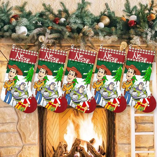 Woody And Buzz Lightyear Santa Hat Xmas Stocking, Toy Story Christmas Stockings, Christmas Socks Home Decoration