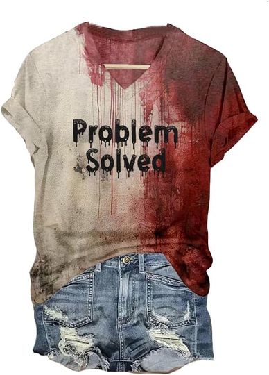 Generic I'M Fine Bloody Shirt Women Funny Halloween Blood Horror Clothes Gift Blood Splatter Top