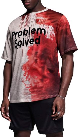 Discover Problem Solved Bloody Shirt for Men – Funny Halloween Costume T-Shirt with Blood Splatter Print
