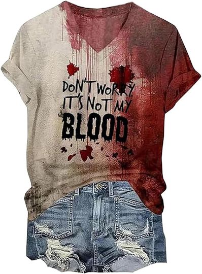 I'm Fine Bloody Shirt Women Problem Solved Bloody Halloween T Shirt Horror Blood Tee