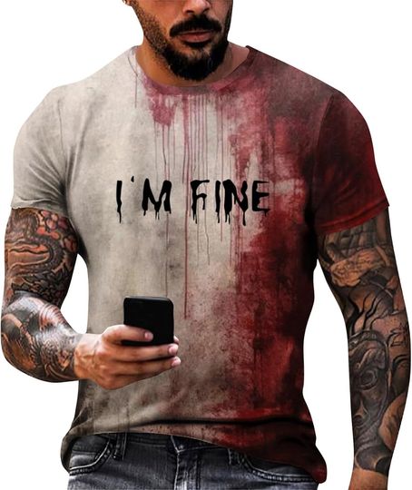 Problem Solved Bloody Shirt for Men Im Fine Bloody Shirt Halloween Horror Funny Tshirts
