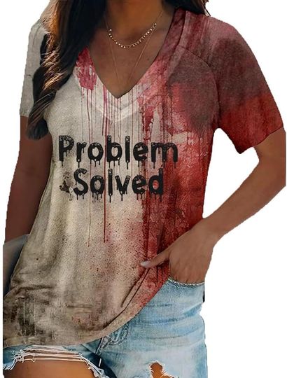 Discover Bloody Problem Solved Halloween Print T-Shirt Bloody Shirt Halloween Shirts for Women Tees Tops