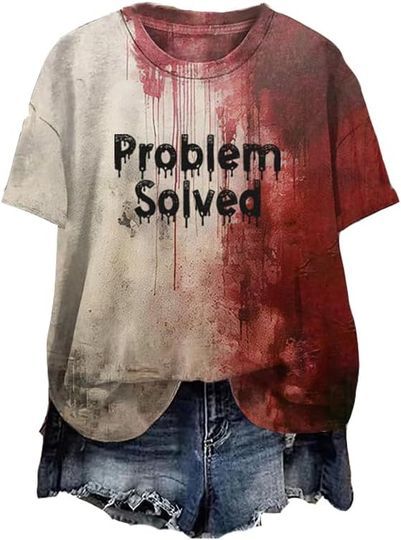 Generic Im Fine Bloody Shirt Women Funny Halloween Blood Crewneck Horror Graphic Tee