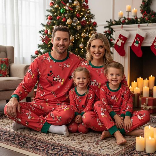 Discover Disney Christmas Mickey And Friends Signatures Pajamas Set, Cute Disney All Characters Sleepwear, Disney Holiday Family Matching Pajamas