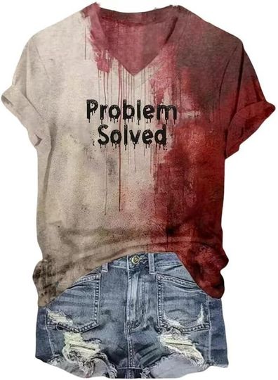 Discover Problem Solved Blood T Shirts Women Funny Halloween Tshirt Clothes Printing Shirt Splatter Graphic Shirts