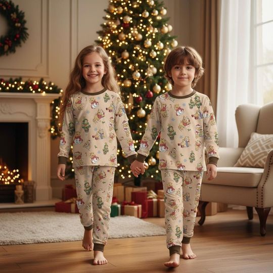 Discover Disney Christmas Winnie The Pooh Pajamas Set, Cute Pooh Santa Xmas Tree Snowman Sleepwear, Disney Holiday Pajamas For Kid and Adult