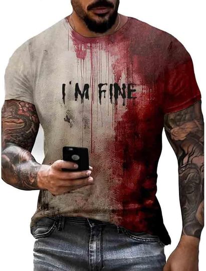 Discover Generic I'M Fine Bloody Shirt Men Salem Halloween Funny Shirts Mens Horror Retro Tee 3D Pattern Tshirts