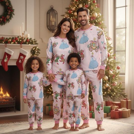 Discover Retro Cinde Gus Gus & Jaq Santa Pajamas Set, May Your Christmas Be Filled With Dreams Come True Sleepwear, Disney Princess Holiday Pjs