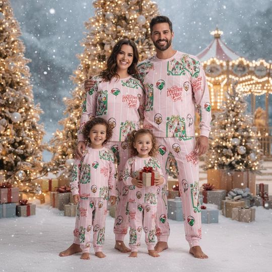 Discover Cute Tinkerbell The Merriest Place On Earth Pajamas Set, Magical Castle Christmas Pjs, Disney Christmas Party 2025 Sleepwear, Gift For Her